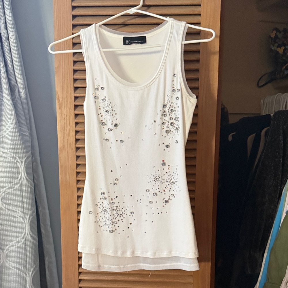 INC International Concepts White Embellished Tank Top